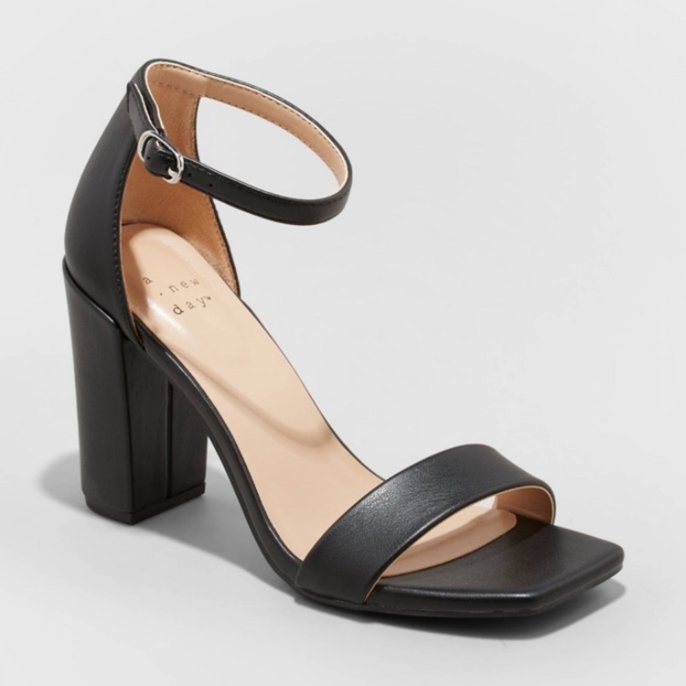 Black square toe heels